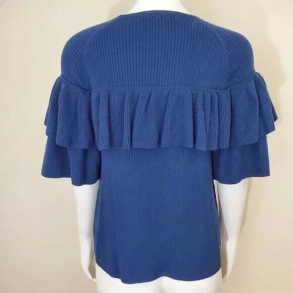 Vineyard Vines Navy Ribbed Ruffle Sweater cotton/silk Sz XS womens - Picture 4 of 6